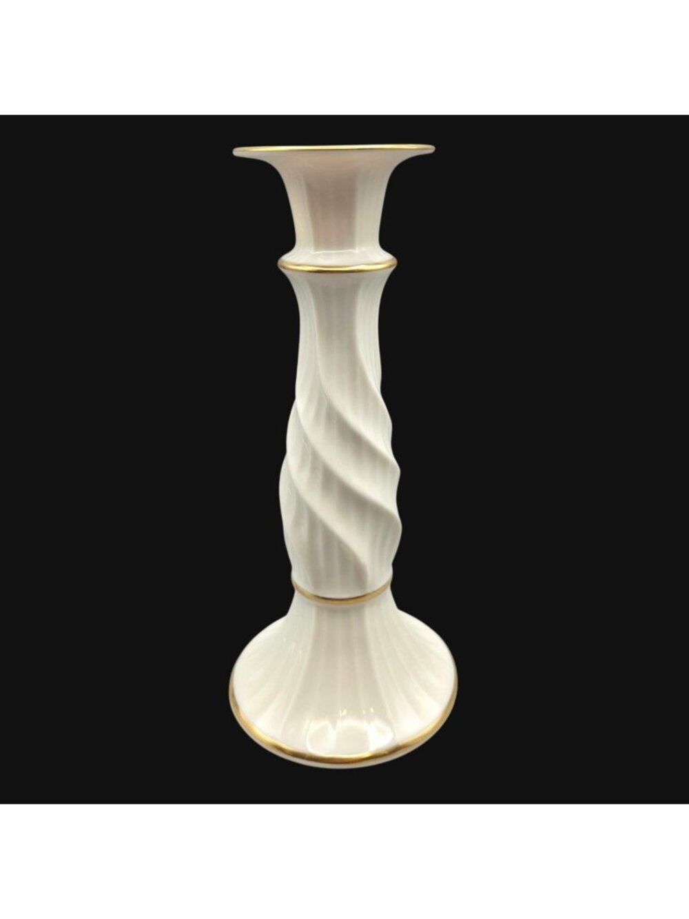Lenox Richmond Collection Porcelain Candlestick Holder Twisted Gold Trim 8"